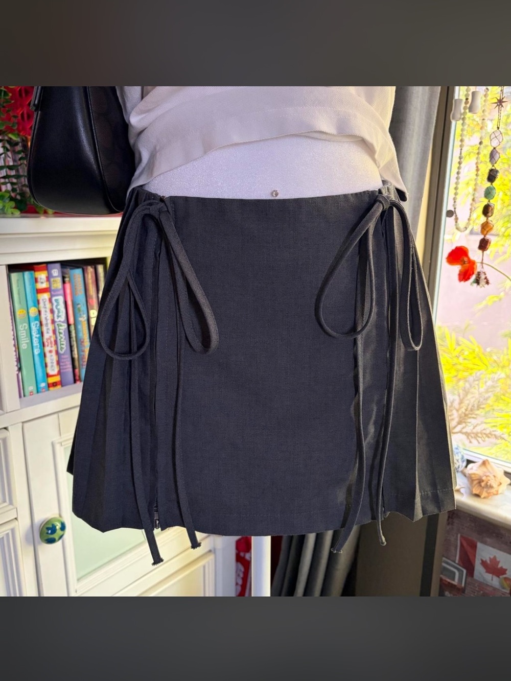 Charcoal gray Tie-Detail Skirt